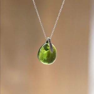 Recycled Wine Bottle Glass Green Necklace Sterling Silver Upcycled Seaglass Gift